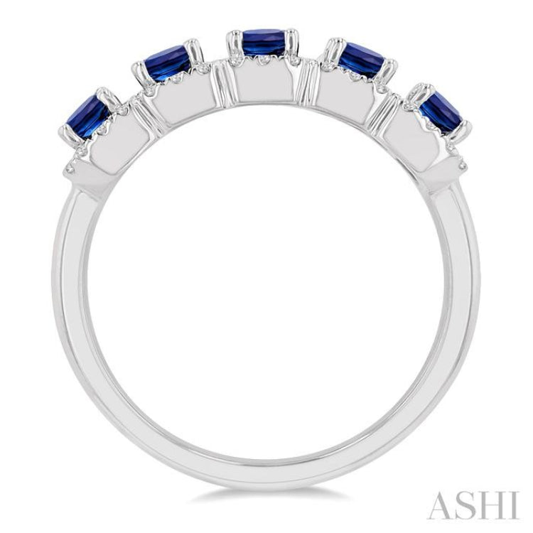 4x3 MM Emerald Shape Sapphire and 1/2 Ctw Round Cut Diamond Precious Wedding Band in 14K White Gold