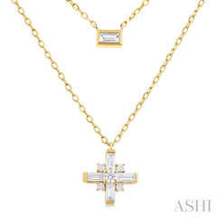 1/3 Ctw Baguette and Round Cut Diamond Layered Necklace in 14K Yellow Gold