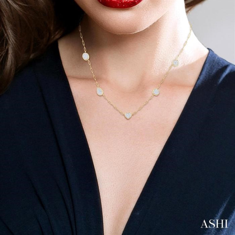 3/4 Ctw Lovebright Mixed Shape Mount Round Cut Diamond Station Necklace in 14K Yellow and White Gold