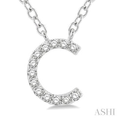 1/20 Ctw Initial 'C' Round Cut Diamond Pendant With Chain in 10K White Gold