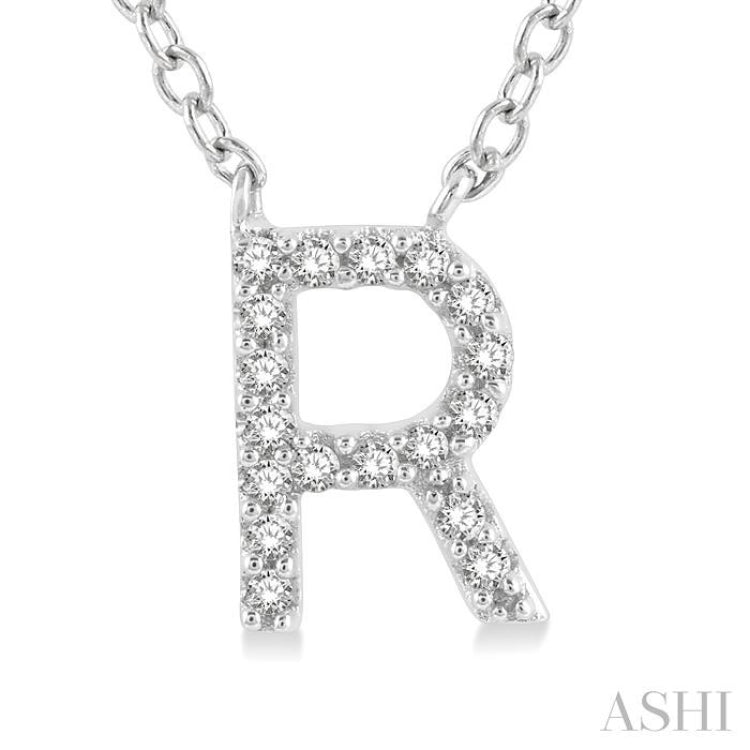 1/20 Ctw Initial 'R' Round Cut Diamond Pendant With Chain in 10K White Gold