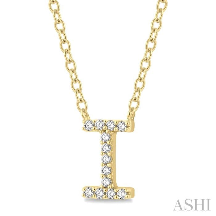 1/20 Ctw Initial 'I' Round Cut Diamond Pendant With Chain in 10K Yellow Gold