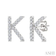 1/10 Ctw Initial 'K' Single Cut Diamond Earrings in 10K White Gold