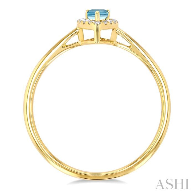 5x3 MM Pear Shape Aquamarine and 1/20 Ctw Single Cut Diamond Halo Semi-Precious Ring in 14K Yellow Gold