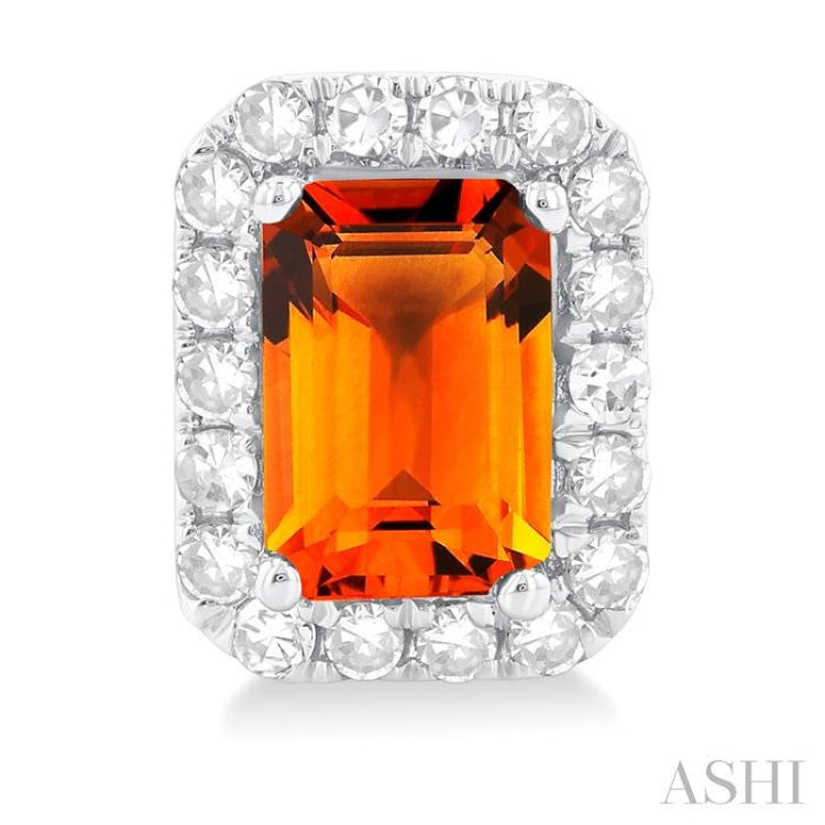 6x4 MM Octagonal Shape Citrine and 1/4 Ctw Round Cut Diamond Halo Semi-Precious Stud Earrings in 10K White Gold