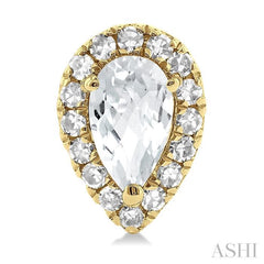5x3 MM Pear Shape White Topaz and 1/8 Ctw Single Cut Diamond Halo Semi-Precious Stud Earrings in 14K Yellow Gold