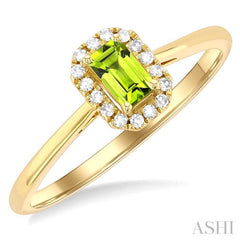 5x3 MM Octagonal Shape Peridot and 1/20 Ctw Single Cut Diamond Halo Semi-Precious Ring in 10K Yellow Gold
