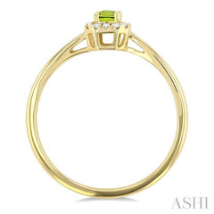5x3 MM Octagonal Shape Peridot and 1/20 Ctw Single Cut Diamond Halo Semi-Precious Ring in 10K Yellow Gold