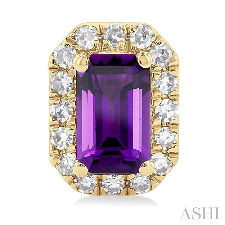 5x3 MM Octagonal Shape Amethyst and 1/8 Ctw Single Cut Diamond Halo Semi-Precious Stud Earrings in 10K Yellow Gold