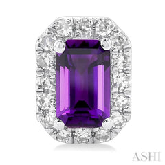 5x3 MM Octagonal Shape Amethyst and 1/8 Ctw Single Cut Diamond Halo Semi-Precious Stud Earrings in 10K White Gold