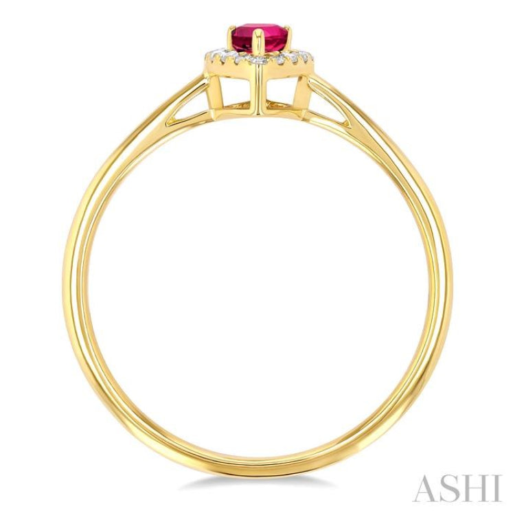 5x3 MM Pear Shape Pink Tourmaline and 1/20 Ctw Single Cut Diamond Halo Semi-Precious Ring in 10K Yellow Gold