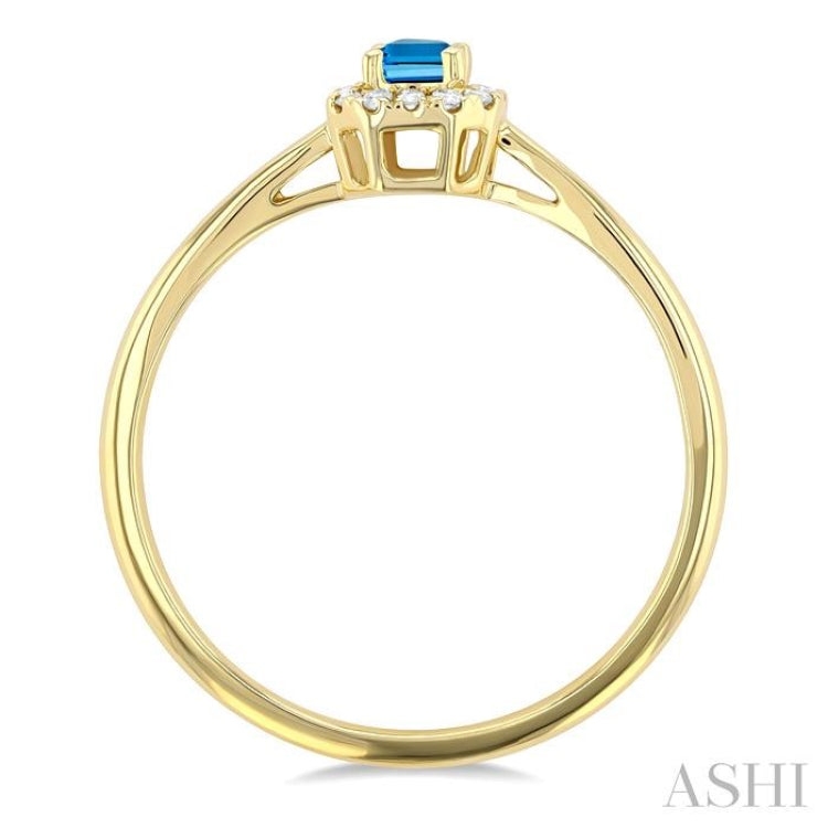 5x3 MM Octagonal Shape Blue Topaz and 1/20 Ctw Single Cut Diamond Halo Semi-Precious Ring in 10K Yellow Gold