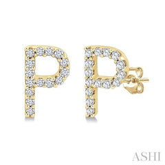 1/10 Ctw Initial 'P' Single Cut Diamond Earrings in 10K Yellow Gold