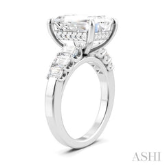 1 1/4 Ctw Emerald Shape Emerald and Round Cut Diamond Semi-Mount Engagement Ring in 14K White Gold