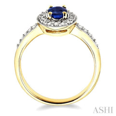 6x4 MM Oval Cut Sapphire and 1/4 Ctw Round Cut Diamond Ring in 14K Yellow Gold