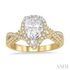 1/2 Ctw Pear Shape Criss-Cross Shank Round Cut Diamond Semi-Mount Engagement Ring in 14K Yellow and White gold