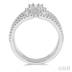 1 1/10 Ctw Triple Ring Baguette & Round Cut Diamond Ring in 14K White Gold