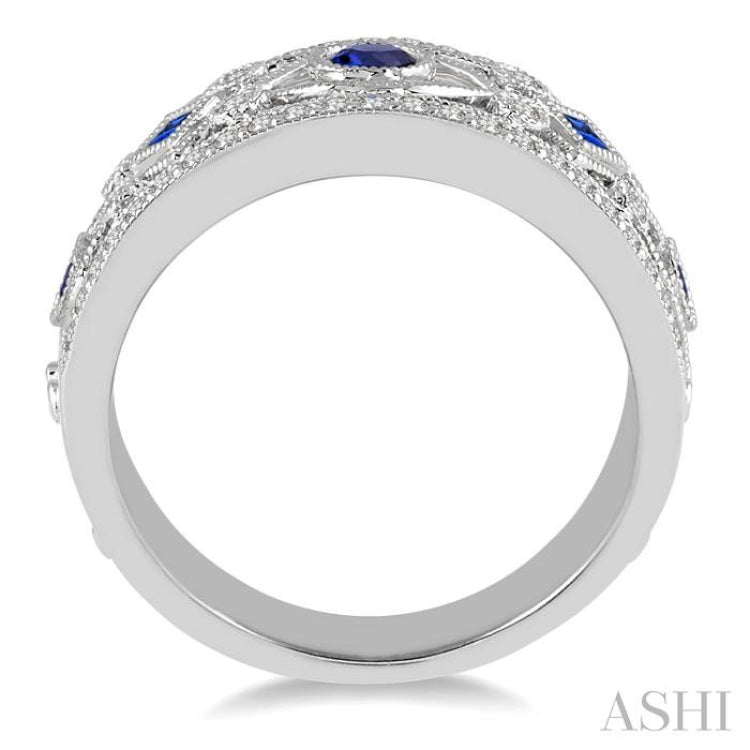 1/3 Ctw Round Cut Diamond and Princess & Round Cut Sapphire Precious Band in 14K White Gold