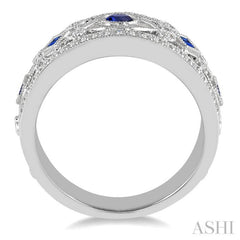 1/3 Ctw Round Cut Diamond and Princess & Round Cut Sapphire Precious Band in 14K White Gold