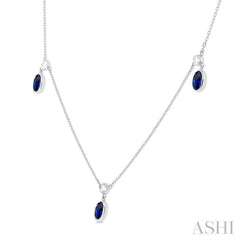 5x3 MM Oval Shape Sapphire and 1/8 Ctw Round Cut Diamonds Precious Station Necklace in 10K White Gold