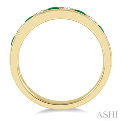 2.6 MM Emerald and 3/8 Ctw Round Cut Diamond Precious Wedding Band in 14K Yellow Gold