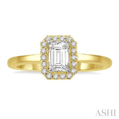 1/3 Ctw Round Cut Diamond Engagement Ring With 1/4 Ct Emerald Cut Center Stone in 14K Yellow and White Gold