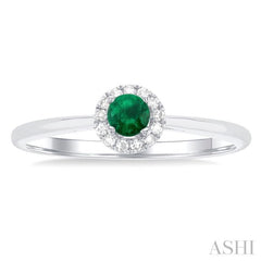 3.25 MM Round Emerald and 1/20 Ctw Single Cut Diamond Halo Precious Ring in 10K White Gold