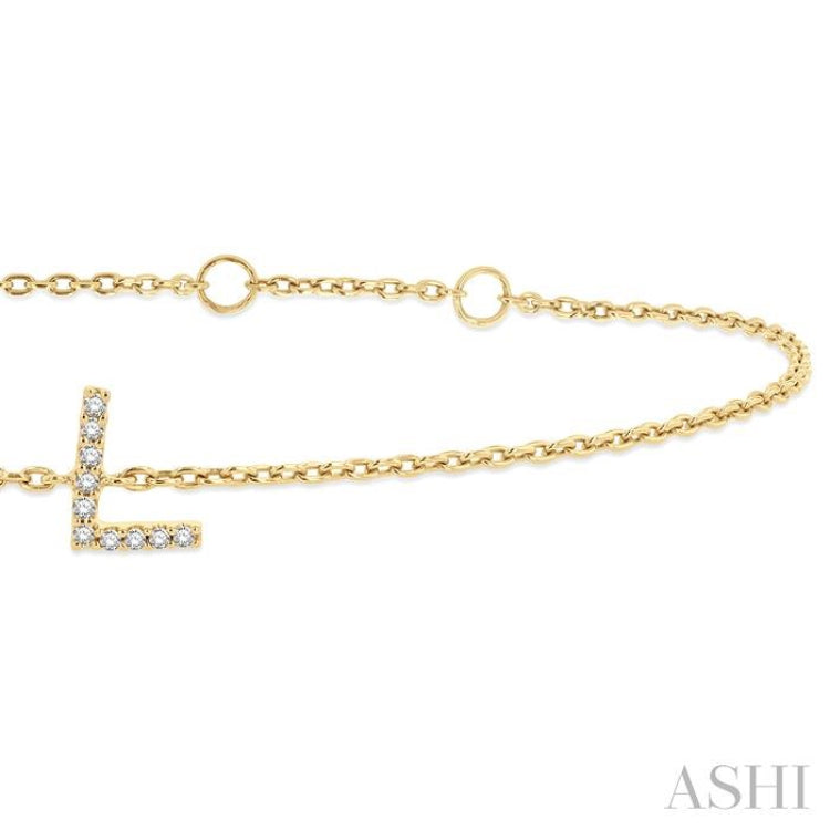 1/20 Ctw Initial 'L' Round Cut Diamond Bracelet in 10K Yellow Gold