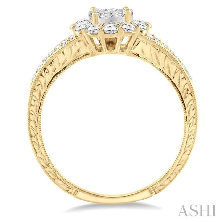 5/8 Ctw Diamond Lovebright Engagement Ring in 14K Yellow and White Gold