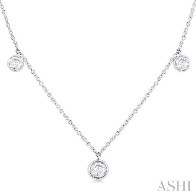 1 Ctw Bezel Set Round Cut Diamond Station Necklace in 14K White Gold