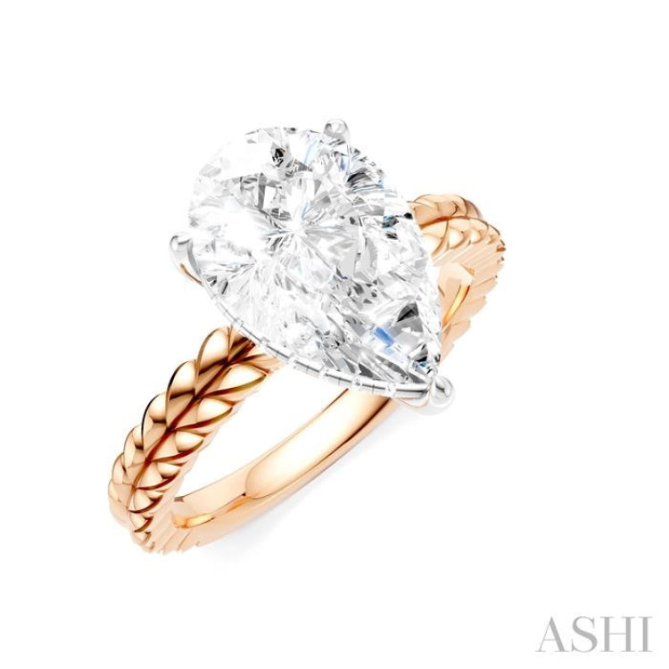 1/10 Ctw Pear Shape Round Cut Diamond Semi-Mount Engagement Ring in 14K Rose and White Gold