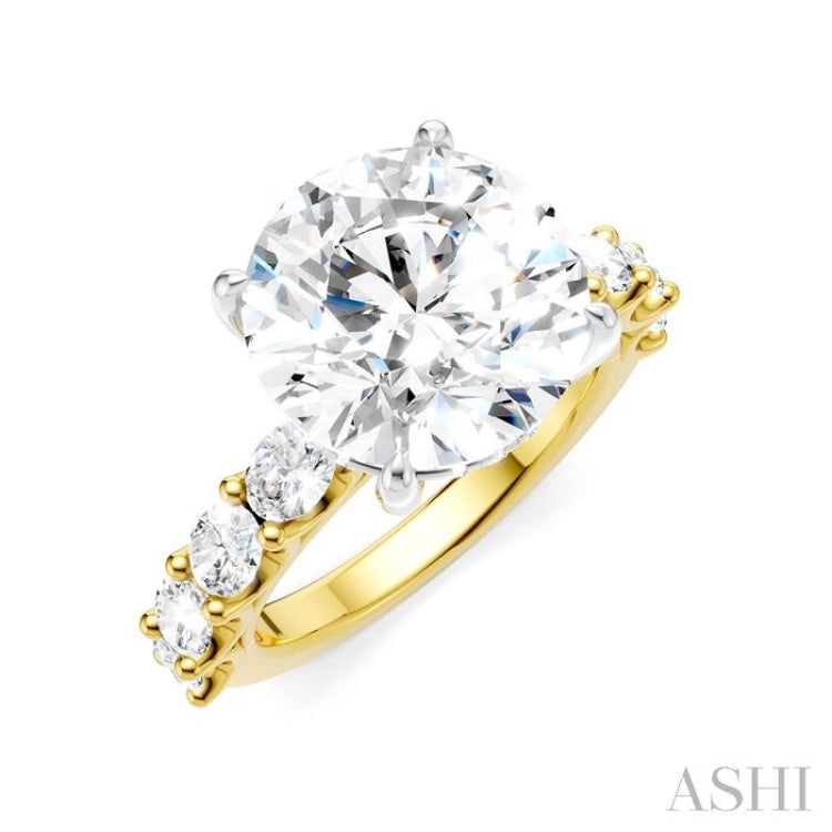 1 1/3 Ctw Round Shape Oval and Round Cut Diamond Semi-Mount Engagement Ring in 14K Yellow and White Gold