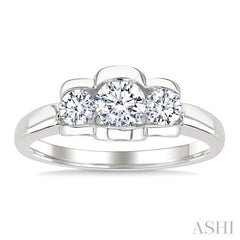 3/4 Ctw 3-Stone Round Cut Diamond Fashion Ring in 14K White Gold