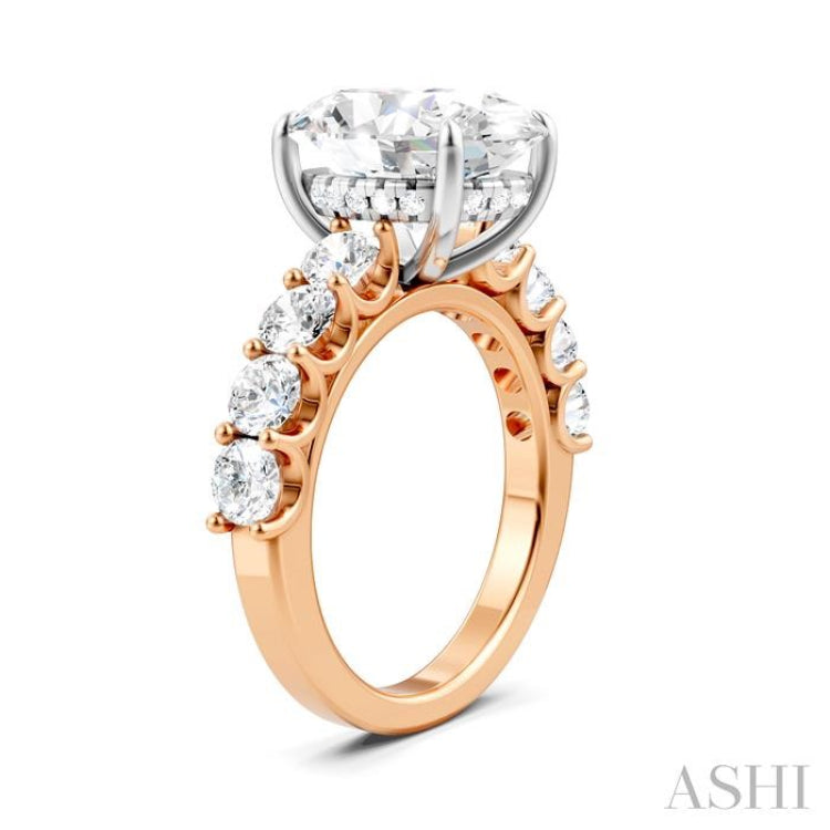 1 1/3 Ctw Oval Shape Round Cut Diamond Semi-Mount Engagement Ring in 14K Rose and White Gold