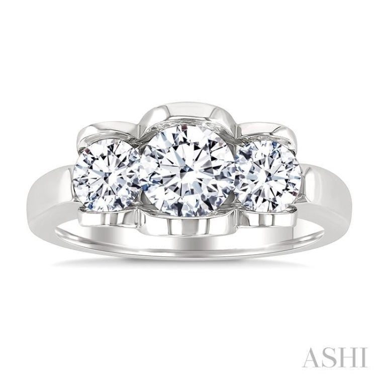 1 1/2 Ctw 3-Stone Round Cut Diamond Fashion Ring in 14K White Gold