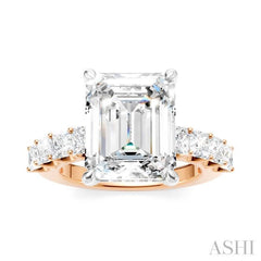 1 1/3 Ctw Emerald Shape Princess and Round Cut Diamond Semi-Mount Engagement Ring in 14K Rose and White Gold