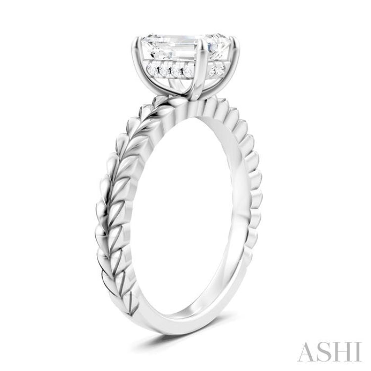 1/20 Ctw Emerald Shape Round Cut Diamond Semi-Mount Engagement Ring in 14K White Gold