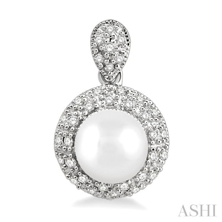 6 MM Cultured Pearls and 1/3 Ctw Round Cut Diamond Earrings in 10K White Gold