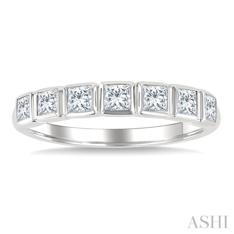 3/4 Ctw East-West Set Princess Cut Bezel Diamond Stackable Fashion Band in 14K White Gold