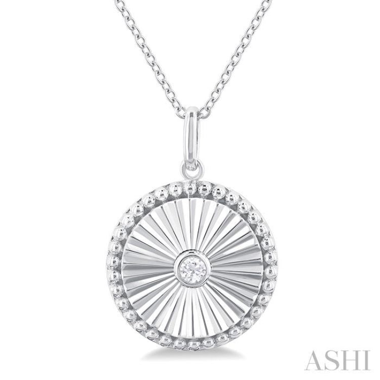 1/20 Ctw Round fluted medallion Round Cut Diamond Pendant With Chain in 10K White Gold