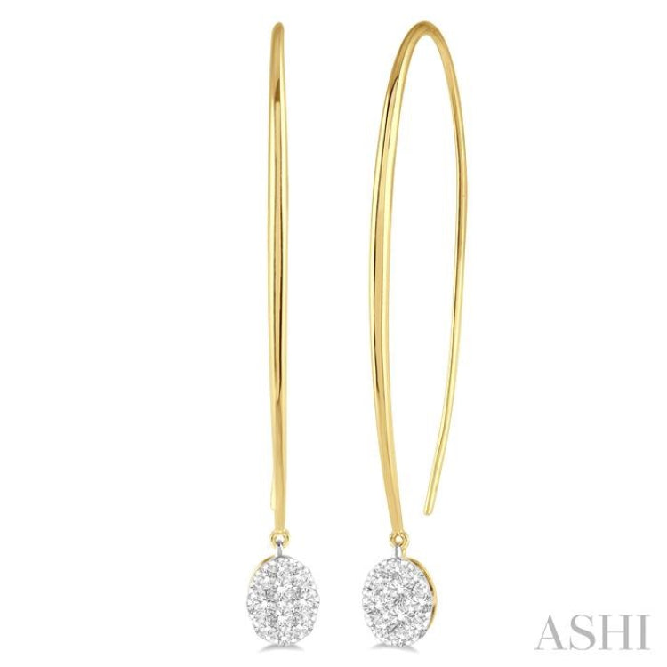 1/2 Ctw Oval Shape Dangler Lovebright Round Cut Diamond Earrings in 14K Yellow and White Gold
