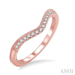 1/10 Ctw Chevron Milgrain Wall Round Cut Diamond Wedding Band in 14K Rose Gold