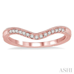 1/10 Ctw Chevron Milgrain Wall Round Cut Diamond Wedding Band in 14K Rose Gold