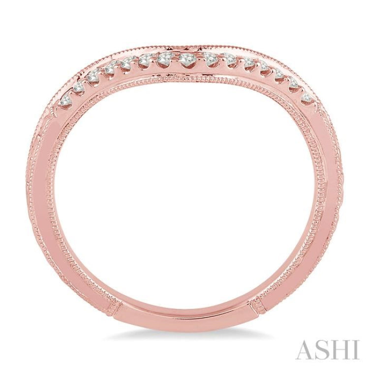 1/10 Ctw Chevron Milgrain Wall Round Cut Diamond Wedding Band in 14K Rose Gold