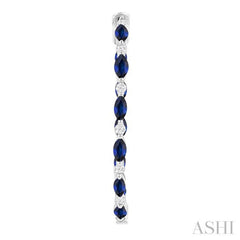 4X2 MM Marquise Cut Sapphire and 3/8 Ctw Round Cut Diamond Precious Inside-Out Hoop Earrings in 14K White Gold