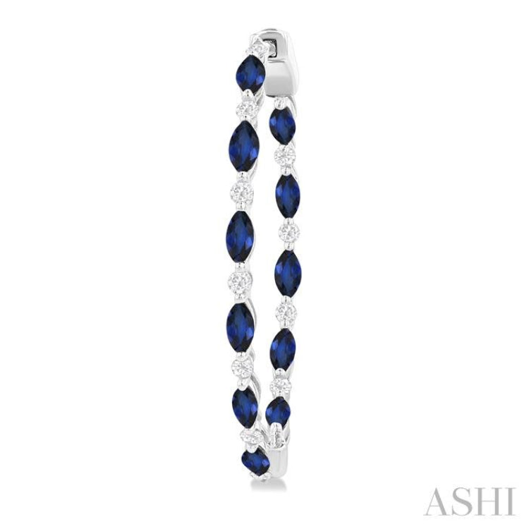 4X2 MM Marquise Cut Sapphire and 3/8 Ctw Round Cut Diamond Precious Inside-Out Hoop Earrings in 14K White Gold