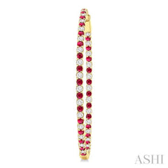 2.1 MM Ruby and Alternating 2 1/2 Ctw Round Cut Inside-Out Diamond Precious Hoop Earrings in 14K Yellow Gold