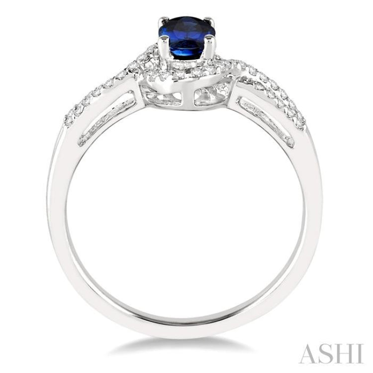 6X4 MM Oval Cut Sapphire and 1/6 Ctw Round Cut Diamond Ring in 14K White Gold