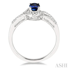 6X4 MM Oval Cut Sapphire and 1/6 Ctw Round Cut Diamond Ring in 14K White Gold