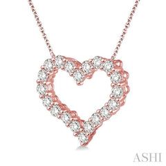 3/4 Ctw Round Cut Diamond Heart Pendant With Chain in 14K Rose Gold